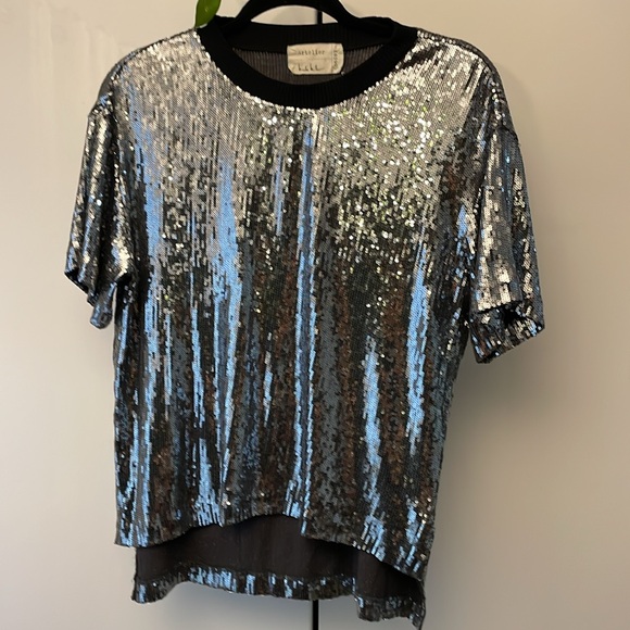 Nicole Miller Artelier Top Tee Size Small GUNMETAL Sequins - Picture 4 of 7